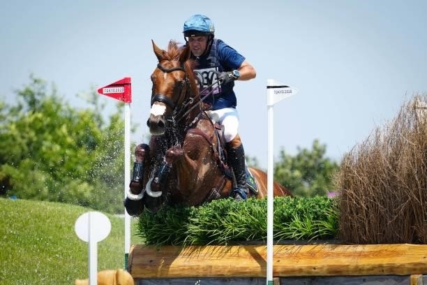 Carlos Parro riding Goliath during the Eventing Cross Country Team and Individual at Sea Forest Cross-Country Course on August 1, 2021 in Tokyo,...