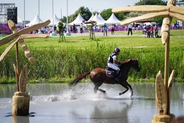 Francisco Gavino Gonzalez riding Source de la Faye during the Eventing Cross Country Team and Individual at Sea Forest Cross-Country Course on August...