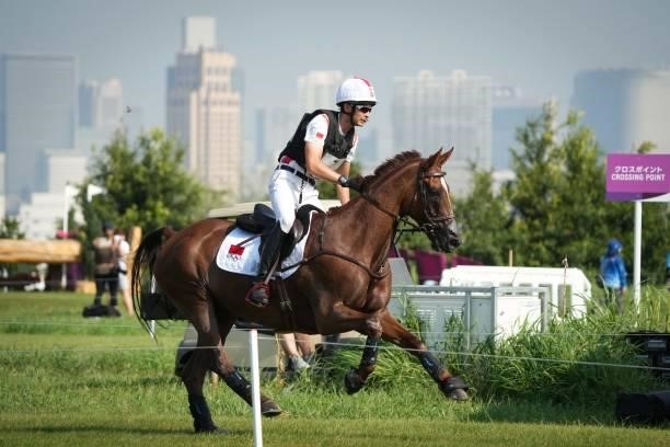 Alex Hua Tian riding Don Geniro during the Eventing Cross Country Team and Individual at Sea Forest Cross-Country Course on August 1, 2021 in Tokyo,...