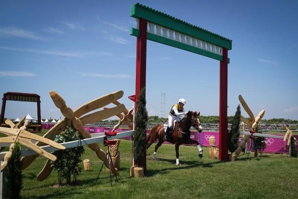 Andrew Hoy riding Vassily de Lassos during the Eventing Cross Country Team and Individual at Sea Forest Cross-Country Course on August 1, 2021 in...