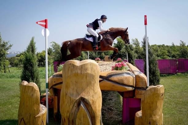 Malgorzata Cybulska riding Chenaro 2 during the Eventing Cross Country Team and Individual at Sea Forest Cross-Country Course on August 1, 2021 in...