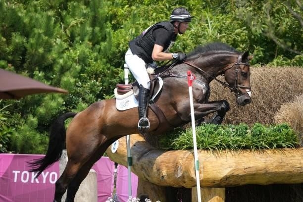 Jesse Campbell riding Diachello during the Eventing Cross Country Team and Individual at Sea Forest Cross-Country Course on August 1, 2021 in Tokyo,...