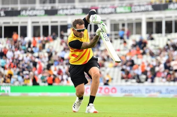 Alex Hales of the Trent Rockets warms up ahead of The Hundred match between Birmingham Phoenix Men and Trent Rockets Men at Edgbaston on August 01,...
