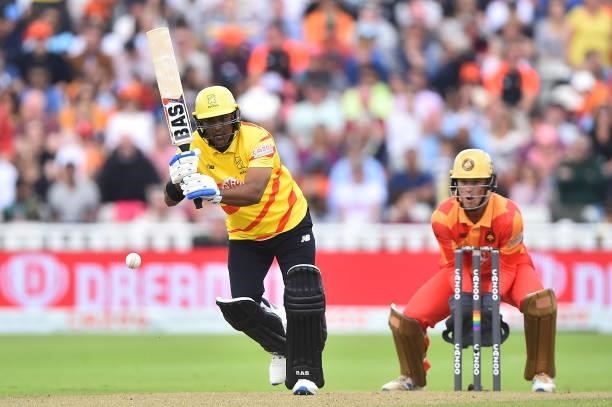 Samit Patel of the Trent Rockets in action during The Hundred match between Birmingham Phoenix Men and Trent Rockets Men at Edgbaston on August 01,...