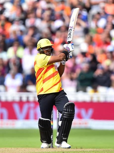 Samit Patel of the Trent Rockets in action during The Hundred match between Birmingham Phoenix Men and Trent Rockets Men at Edgbaston on August 01,...