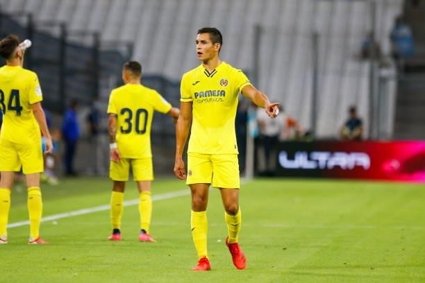 Aissa MANDI of Villarreal during the friendly football match between Marseille and Villarreal at Orange Velodrome on July 31, 2021 in Marseille,...