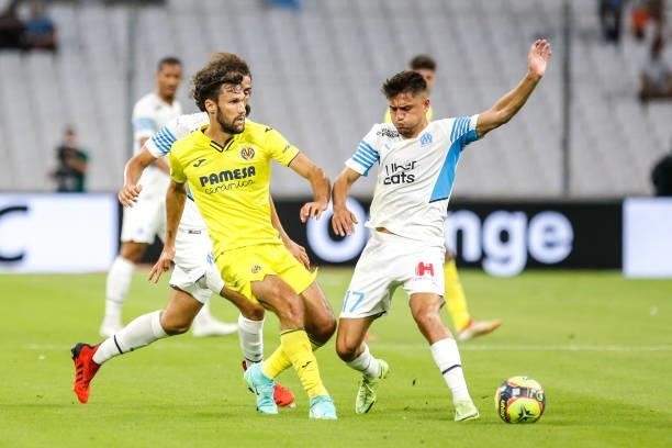 Alfonso PEDRAZA of Villarreal and Cengiz UNDER of Marseille during the friendly football match between Marseille and Villarreal at Orange Velodrome...