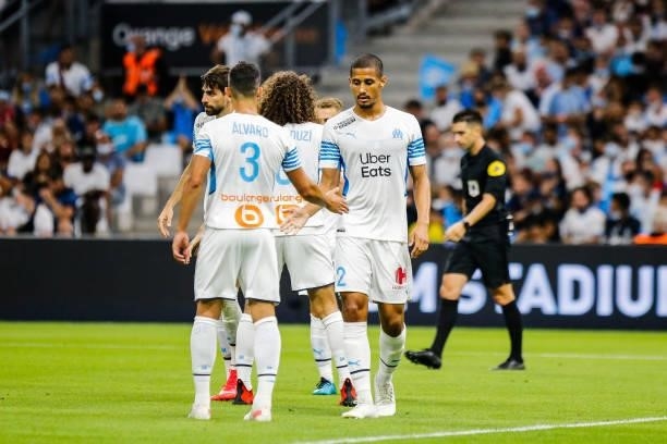 Alvaro GONZALEZ and William SALIBA of Marseille during the friendly football match between Marseille and Villarreal at Orange Velodrome on July 31,...