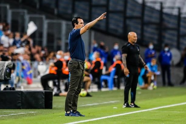 Unai EMERY head coach of Villarreal and Jorge SAMPAOLI head coach of Marseille during the friendly football match between Marseille and Villarreal at...