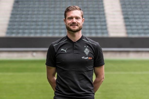 Physiotherapist Benedikt Bohnen pose during the Team Presentation of Borussia Moenchengladbach at Borussia-Park on August 01, 2021 in...