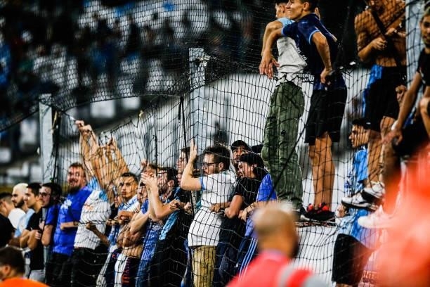Fans Marseille after the friendly football match between Marseille and Villarreal at Orange Velodrome on July 31, 2021 in Marseille, France.