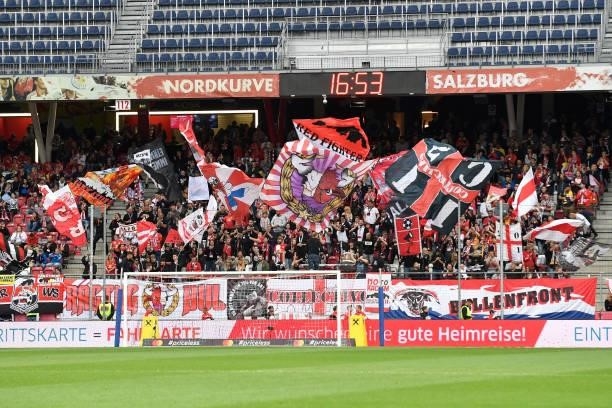 Fans of FC Red Bull Salzburg during the Admiral Bundesliga match between FC Red Bull Salzburg and SV Guntamatic Ried at Red Bull Arena on August 1,...