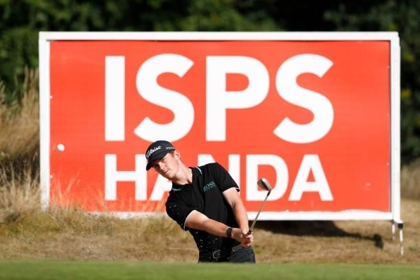 Daniel Hillier of Australia hits from a hits a bunker on the 16th hole during the final round of the ISPS HANDA World Invitational at Galgorm Spa &...