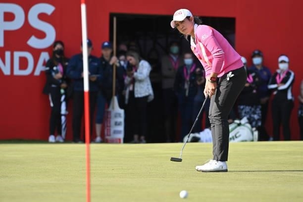 Pajaree Anannarukarn of Thailand putts on the 18th green during the final round of the ISPS HANDA World Invitational at Galgorm Spa & Golf Resort on...