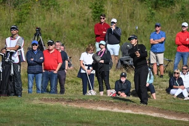 Masahiro Kawamura of Japan chips to the 18th green during the final round of the ISPS HANDA World Invitational at Galgorm Spa & Golf Resort on August...