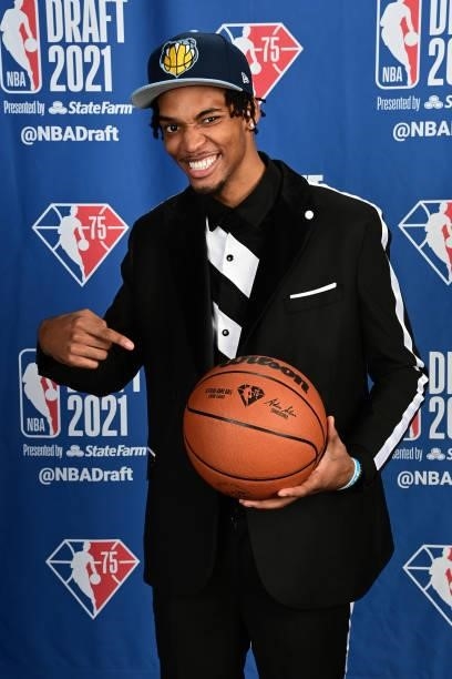 Ziaire Williams poses for a portrait after being drafted by the Memphis Grizzlies during the 2021 NBA Draft on July 29, 2021 at Barclays Center in...