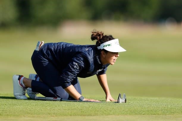 Emma Talley of the United States lines up a putt on the 18th green during the final round of the ISPS HANDA World Invitational at Galgorm Spa & Golf...