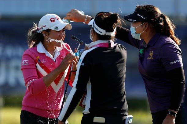 Pajaree Anannarukarn of Thailand celebrates victory on the second playoff hole during the final round of the ISPS HANDA World Invitational at Galgorm...