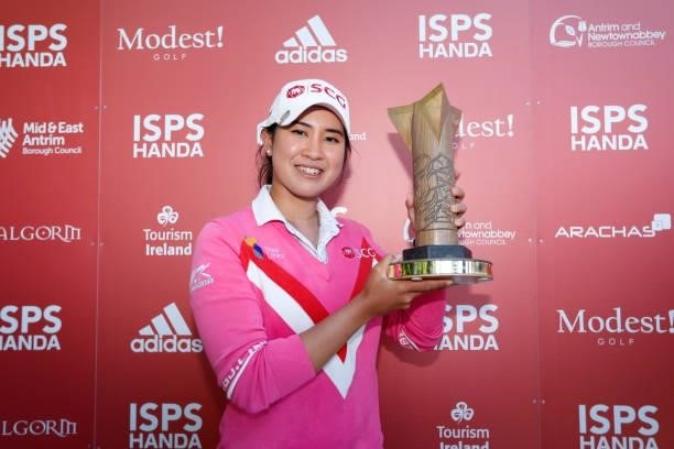 Pajaree Anannarukarn of Thailand poses with the trophy following her victory during the final round of the ISPS HANDA World Invitational at Galgorm...