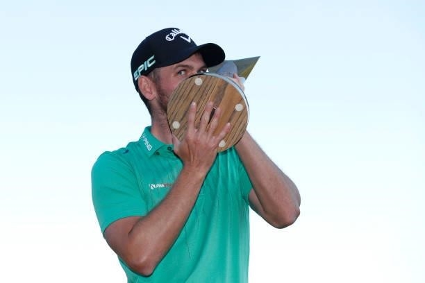 Daniel Gavins of England poses with the trophy following his victory during the final round of the ISPS HANDA World Invitational at Galgorm Spa &...