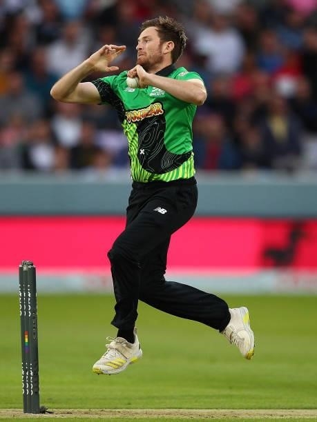 Liam Dawson of Southern Brave in action during The Hundred match between London Spirit Men and Southern Brave Men at Lord's Cricket Ground on August...