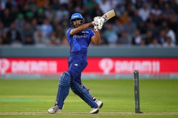 Ravi Bopara of the London Spirit in action during The Hundred match between London Spirit Men and Southern Brave Men at Lord's Cricket Ground on...