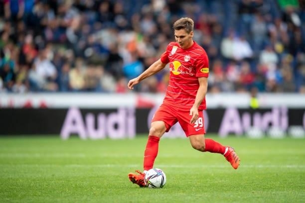 Maximilian Woeber of FC Red Bull Salzburg during the Admiral Bundesliga match between FC Red Bull Salzburg and SV Ried at on August 1, 2021 in...