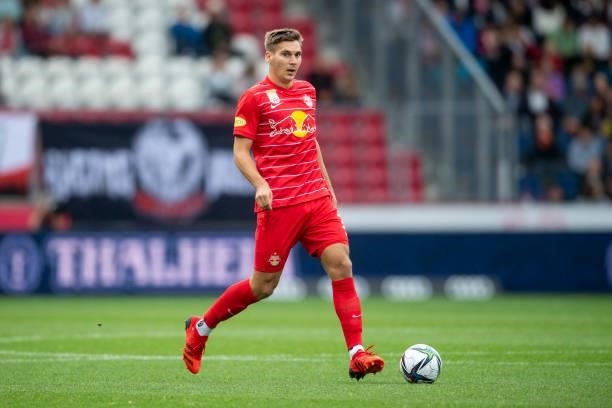 Maximilian Woeber of FC Red Bull Salzburg during the Admiral Bundesliga match between FC Red Bull Salzburg and SV Ried at on August 1, 2021 in...
