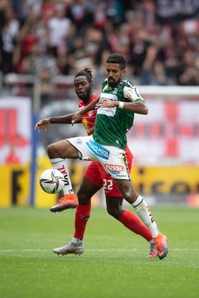 Oumar Solet of FC Red Bull Salzburg and Seifedin Chabbi of SV Ried during the Admiral Bundesliga match between FC Red Bull Salzburg and SV Ried at on...