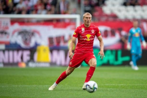 Rasmus Kristensen of FC Red Bull Salzburg during the Admiral Bundesliga match between FC Red Bull Salzburg and SV Ried at on August 1, 2021 in...