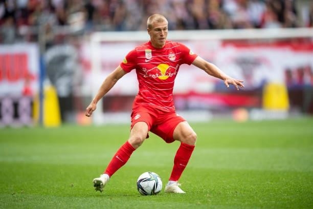 Rasmus Kristensen of FC Red Bull Salzburg during the Admiral Bundesliga match between FC Red Bull Salzburg and SV Ried at on August 1, 2021 in...