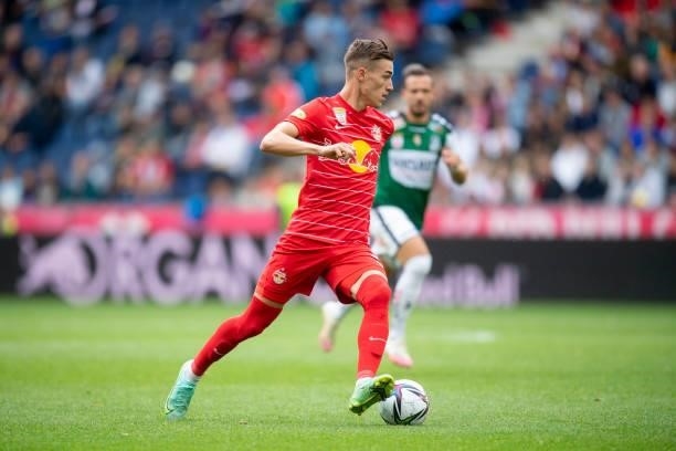 Luka Sucic of FC Red Bull Salzburg during the Admiral Bundesliga match between FC Red Bull Salzburg and SV Ried at on August 1, 2021 in Salzburg,...