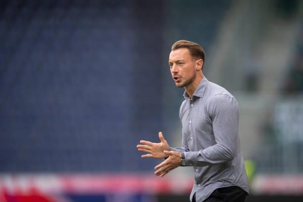 Coach Matthias Jaissle of FC Red Bull Salzburg during the Admiral Bundesliga match between FC Red Bull Salzburg and SV Ried at on August 1, 2021 in...