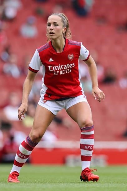 Lia Walti of Arsenal during the Women Pre Season Friendly between Arsenal and Chelsea at Emirates Stadium on August 1, 2021 in London, England.
