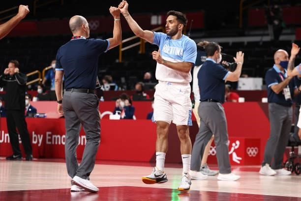 Facundo Campazzo of Team Argentina is introduced before the game against Japan at Saitama Super Arena during the 2020 Tokyo Olympics on August 1,...