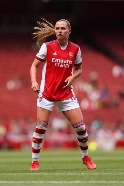 Noelle Maritz of Arsenal during the Women Pre Season Friendly between Arsenal and Chelsea at Emirates Stadium on August 1, 2021 in London, England.