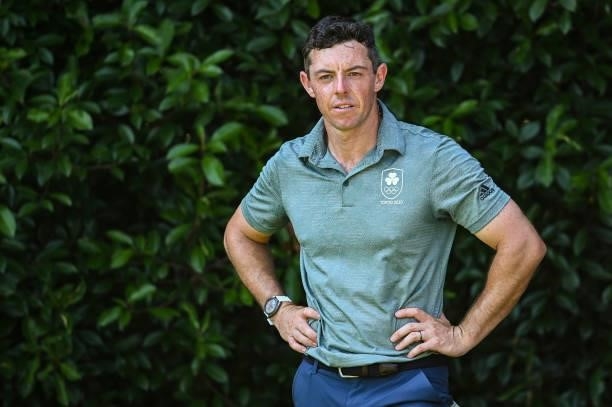 Rory McIlroy of Team Ireland waits on the 15th tee during the final round of Mens Individual Stroke Play Golf on day nine of the Tokyo 2020 Olympic...