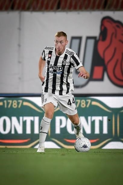 Juventus player Dejan Kulusevski during a match between Monza and Juventus at Stadio Brianteo on July 31, 2021 in Monza, Italy.