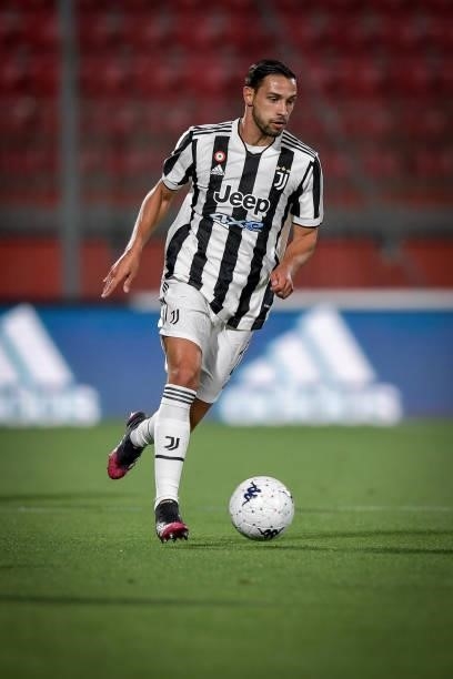 Juventus player Mattia De Sciglio during a match between Monza and Juventus at Stadio Brianteo on July 31, 2021 in Monza, Italy.
