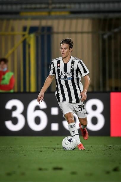 Juventus player Nicolò Fagioli during a match between Monza and Juventus at Stadio Brianteo on July 31, 2021 in Monza, Italy.