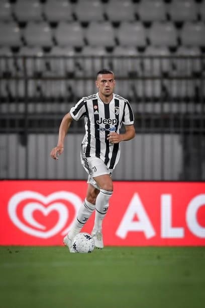 Juventus player Merih Demiral during a match between Monza and Juventus at Stadio Brianteo on July 31, 2021 in Monza, Italy.
