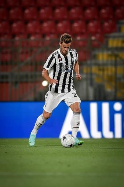 Juventus player Daniele Rugani during a match between Monza and Juventus at Stadio Brianteo on July 31, 2021 in Monza, Italy.