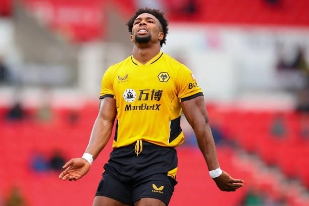 Adama Traore of Wolverhampton Wanderers reacts during the Pre Season Friendly match between Stoke City and Wolverhampton Wanderers at Britannia...