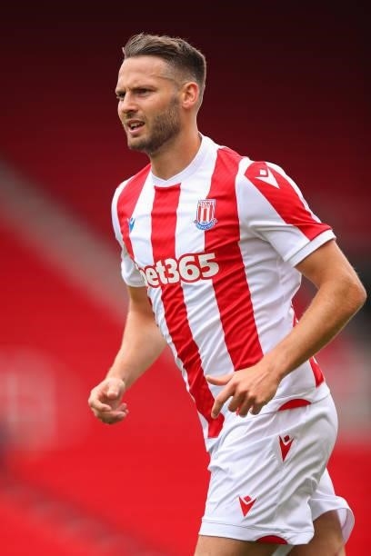 Nick Powell of Stoke City during the Pre Season Friendly match between Stoke City and Wolverhampton Wanderers at Britannia Stadium on July 31, 2021...