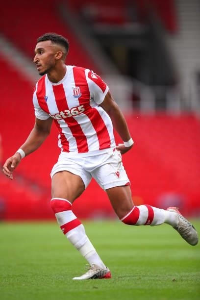 Jacob Brown of Stoke City during the Pre Season Friendly match between Stoke City and Wolverhampton Wanderers at Britannia Stadium on July 31, 2021...