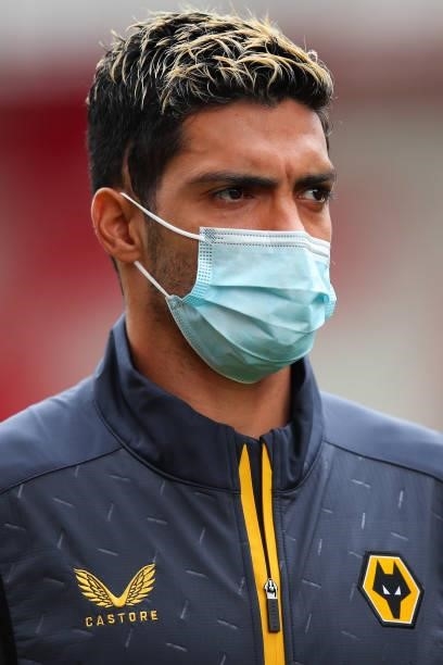 Raul Jimenez of Wolverhampton Wanderers wearing a face covering during the Pre Season Friendly match between Stoke City and Wolverhampton Wanderers...