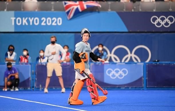 Britain's goalkeeper Madeleine Claire Hinch waits as the video umpires take a decision during the penalty shoot-out against Spain after tying 2-2 in...
