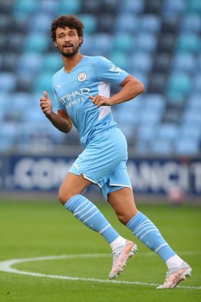 Philippe Sandler of Manchester City during the Pre Season Friendly match between Manchester City and Barnsley at Manchester City Football Academy on...