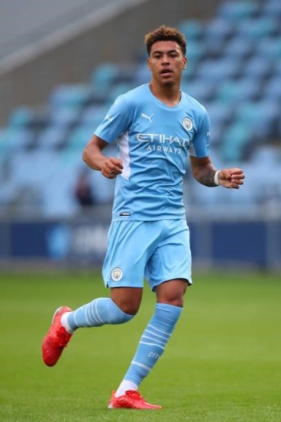Morgan Rogers of Manchester City during the Pre Season Friendly match between Manchester City and Barnsley at Manchester City Football Academy on...