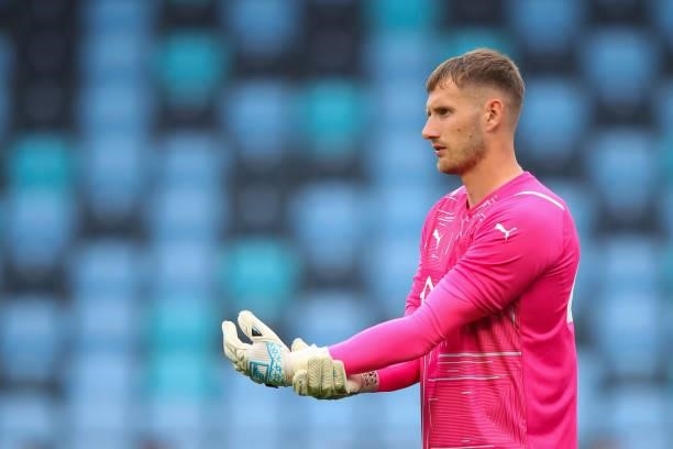 Brad Collins of Barnsley during the Pre Season Friendly match between Manchester City and Barnsley at Manchester City Football Academy on July 31,...